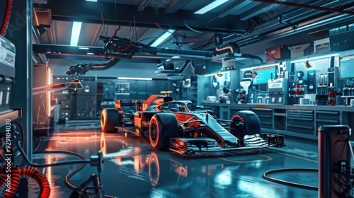 High-Tech Garage with Formula 1 Car