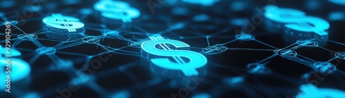 Global capital flow, interconnected money symbols, 3D illustration