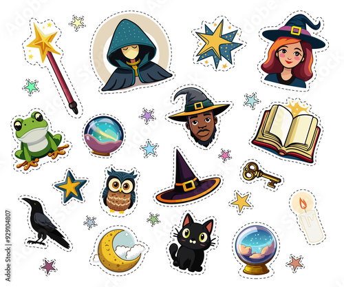 Halloween Stickers – fun designs with a theme of witches, spells and magical elements from stories for children. See more in our profile photo