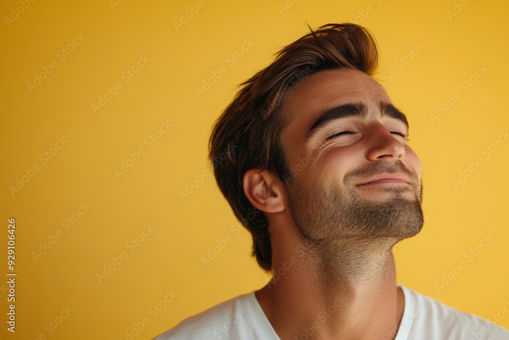 Fototapeta premium A close up of a man's face with his eyes closed