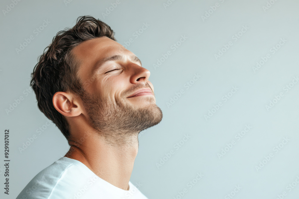 Fototapeta premium A close up of a man's face with his eyes closed