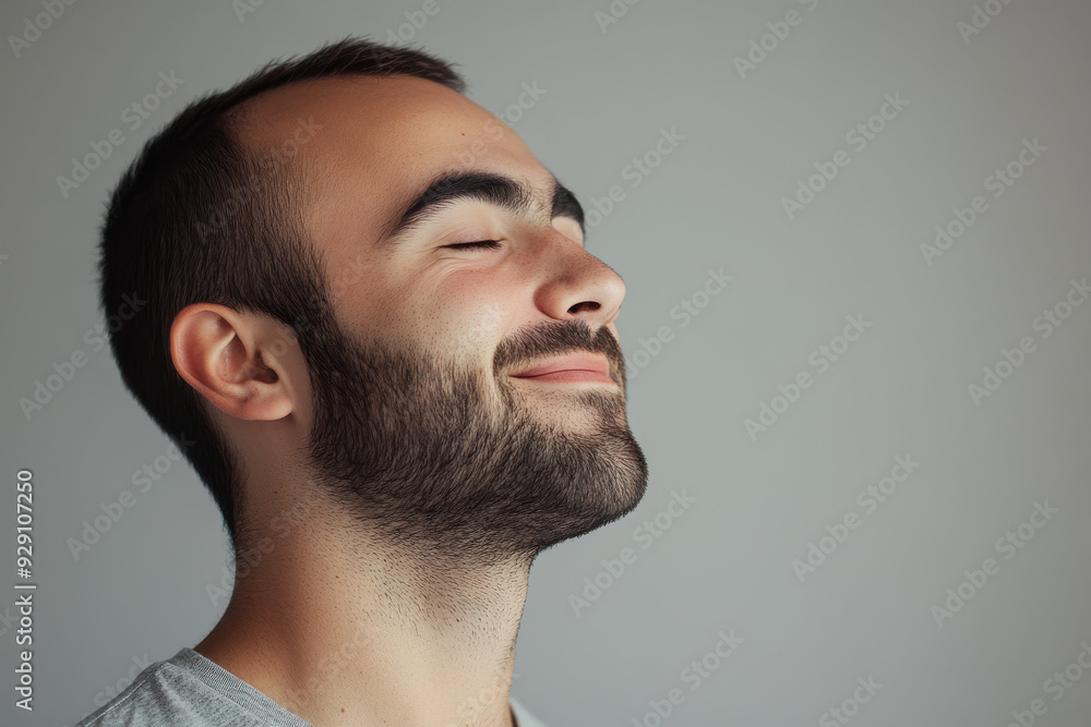 Obraz premium A close up of a man's face with his eyes closed