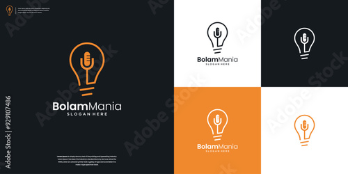 Podcast and light bulb logo icon design inspiration