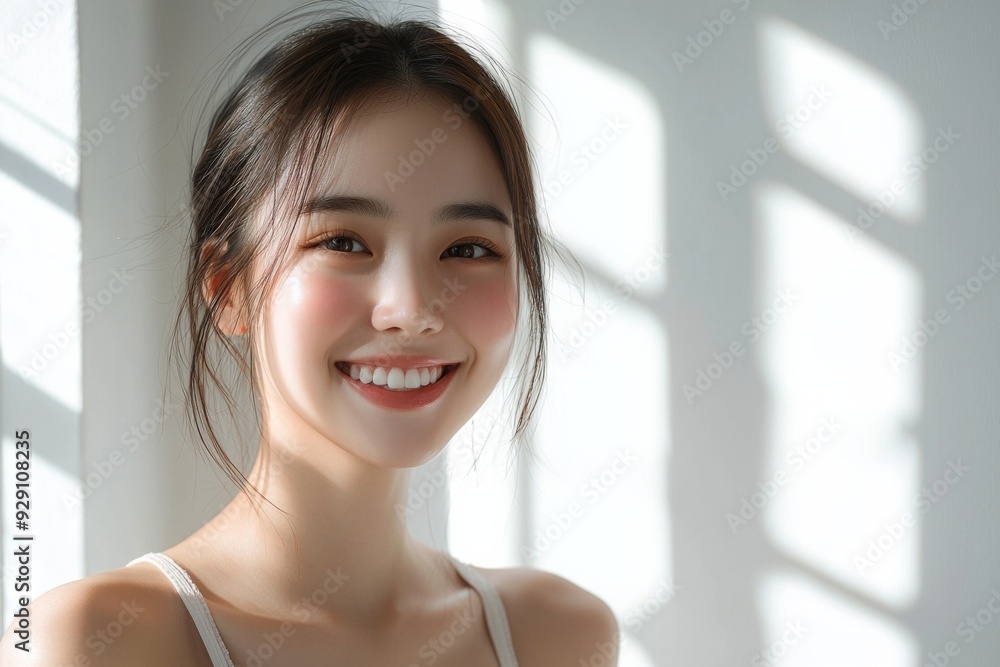 Beautiful young Asian woman smiling and happy created with Generative AI Beautiful young Asian woman smiling and happy created with Generative AI