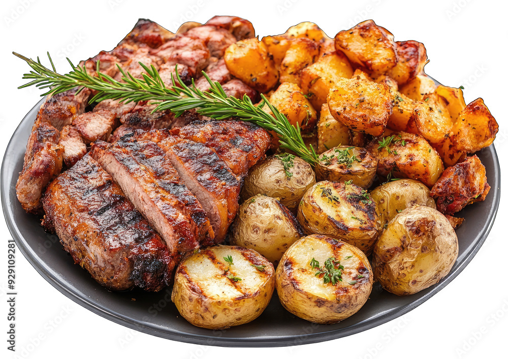 A plate of food with meat and potatoes A plate of food with meat and potatoes
