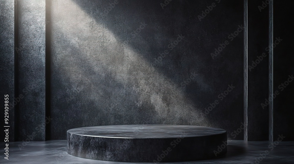 Dark podium with a textured dark background for a sophisticated and high-contrast presentation Dark podium with a textured dark background for a sophisticated and high-contrast presentation