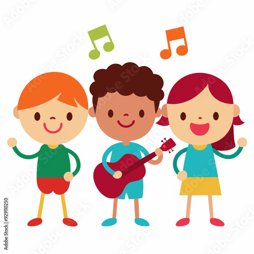 Kids and music children playing musical instrument illustration