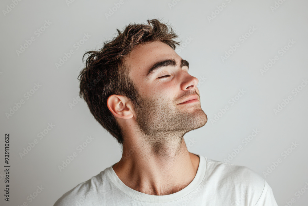 A close up of a man's face with his eyes closed A close up of a man's face with his eyes closed