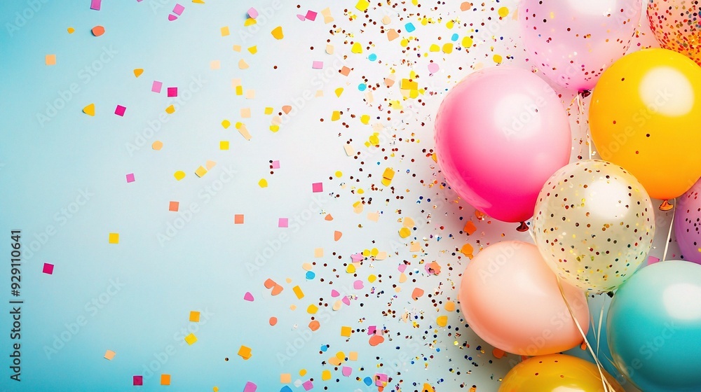 birthday background with vibrant balloons, confetti, and festive colors birthday background with vibrant balloons, confetti, and festive colors