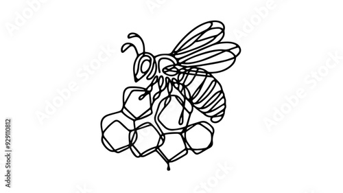 Bee on a Honeycomb line art vector