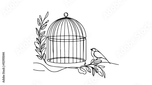 Birdcage line art drawing vector