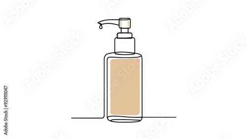 bottle of liquid with a pump dispenser one line drawing vector