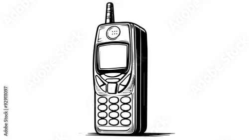 bulky vintage mobile phone line art drawing