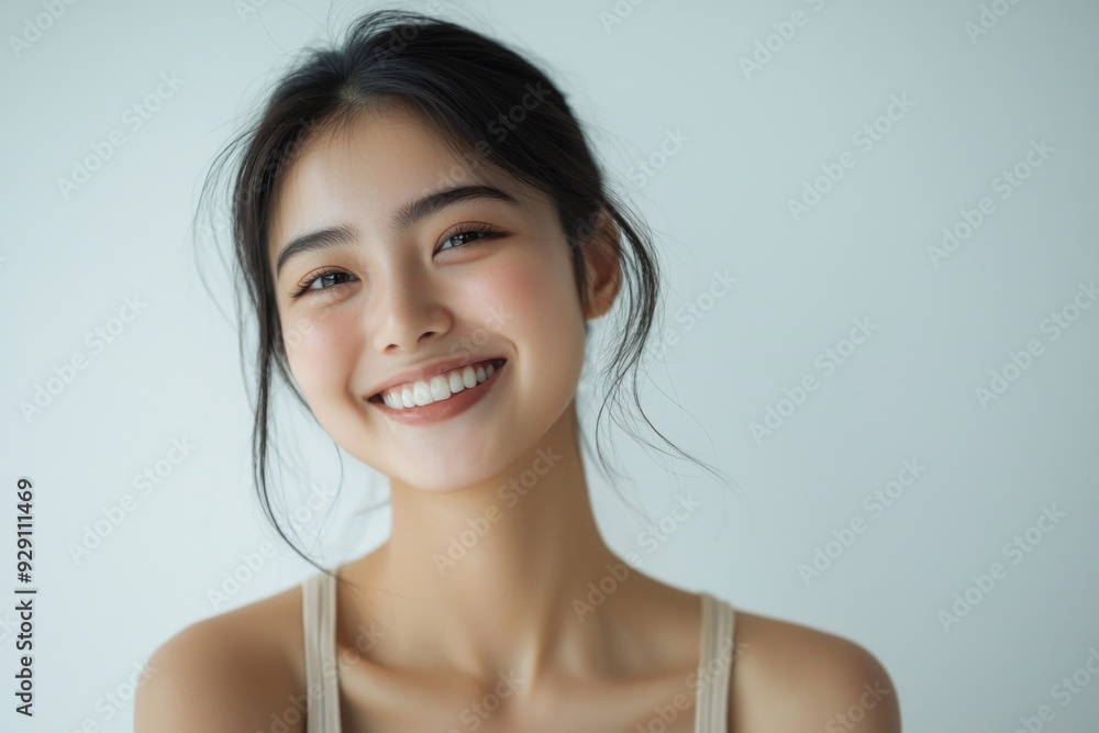 Beautiful young Asian woman smiling and happy created with Generative AI Beautiful young Asian woman smiling and happy created with Generative AI