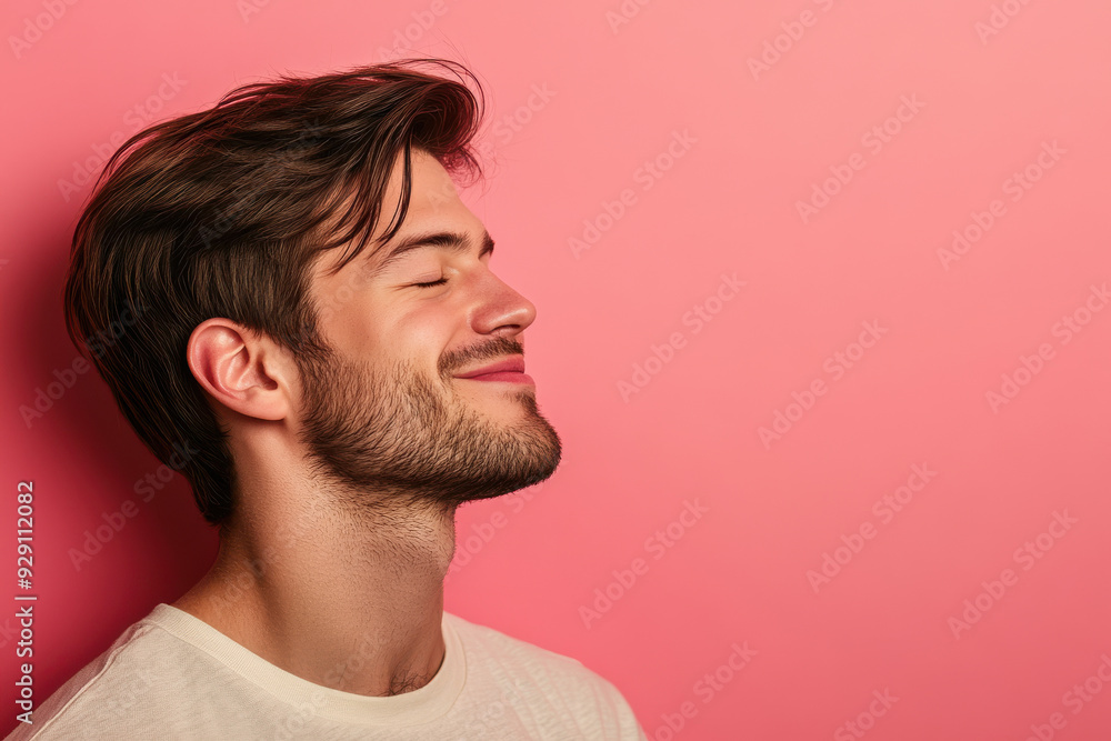 Obraz premium A close up of a man's face with his eyes closed