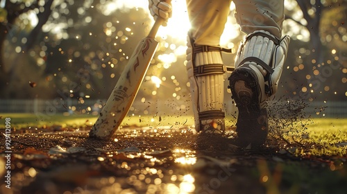 Close-up shot of a cricket player hitting the ball in a front view action shot. Close-up shot of a cricket player hitting the ball in a front view action shot.