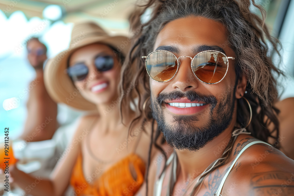 A man in sunglasses enjoys a yacht party A man in sunglasses enjoys a yacht party