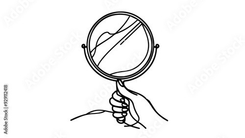 handheld mirror line art drawing