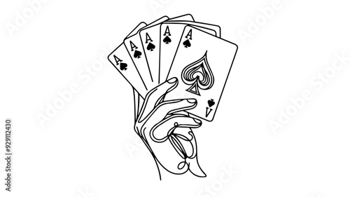 hand of cards line art drawing vector