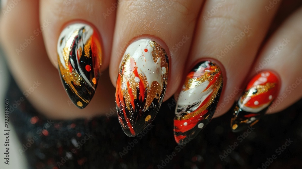 A close up of a woman's hand with some very colorful nails, AI A close up of a woman's hand with some very colorful nails, AI