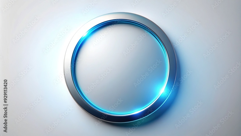 Sleek, shimmering metallic circle with glowing blue edges and subtle gradient effect, suspended in a minimalist white background, exuding modernity and sophistication. Sleek, shimmering metallic circle with glowing blue edges and subtle gradient effect, suspended in a minimalist white background, exuding modernity and sophistication.