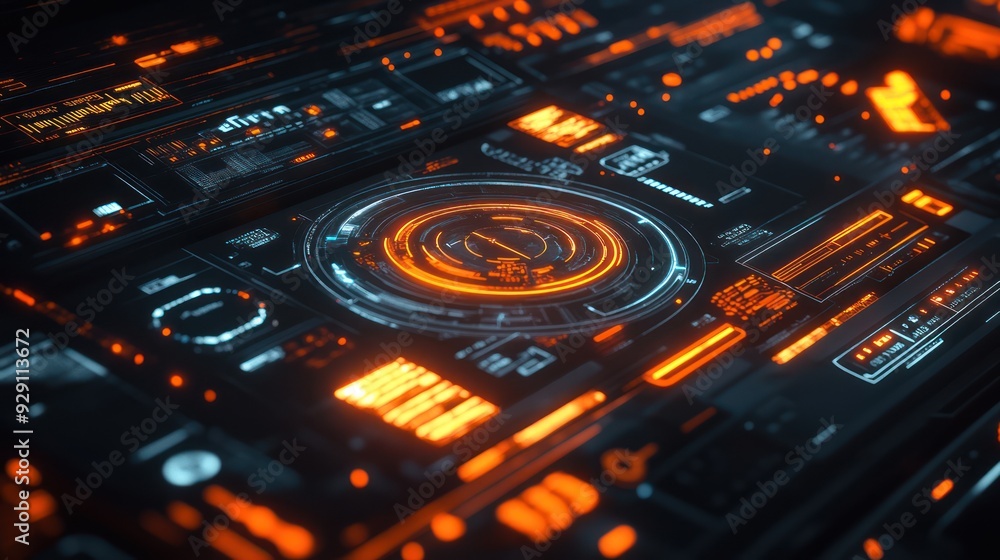 Futuristic Interface with Glowing Orange and Blue Lights Futuristic Interface with Glowing Orange and Blue Lights