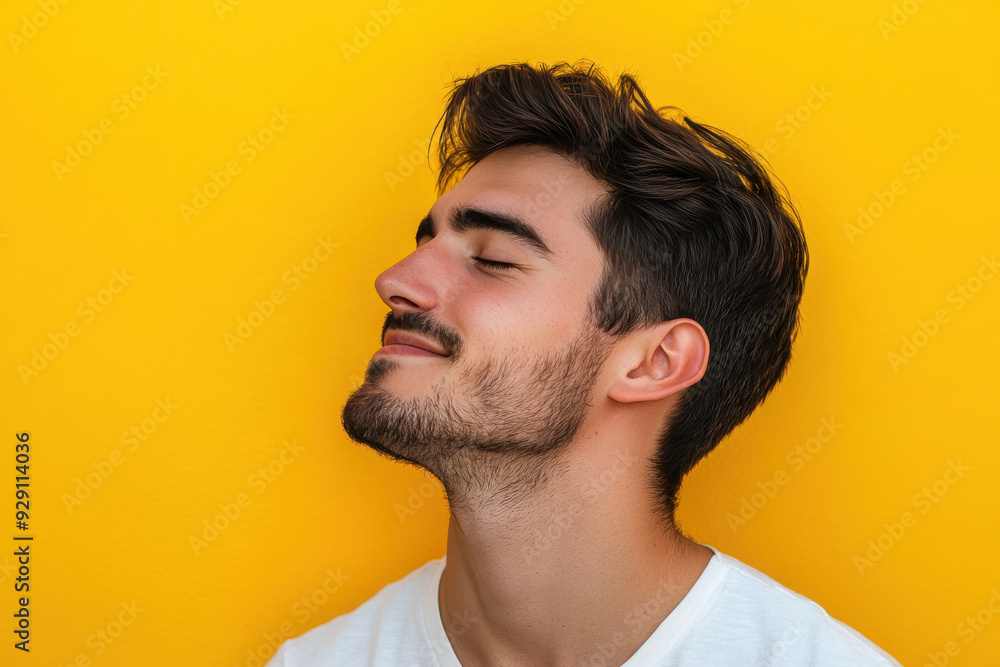 A close up of a man's face with his eyes closed A close up of a man's face with his eyes closed