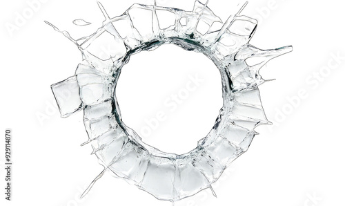 A shattered glass window with water dripping from it