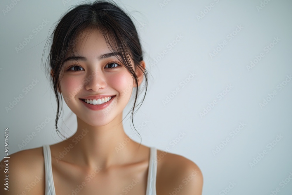Beautiful young Asian woman smiling and happy created with Generative AI Beautiful young Asian woman smiling and happy created with Generative AI