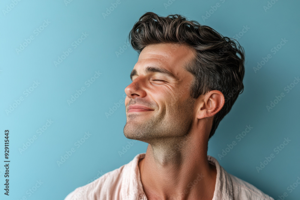 Obraz premium A close up of a man's face with his eyes closed