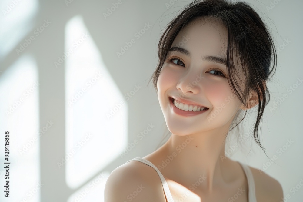 Beautiful young Asian woman smiling and happy created with Generative AI Beautiful young Asian woman smiling and happy created with Generative AI