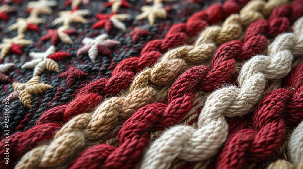 Close-up of an American flag made of braided yarn. Close-up of an American flag made of braided yarn.