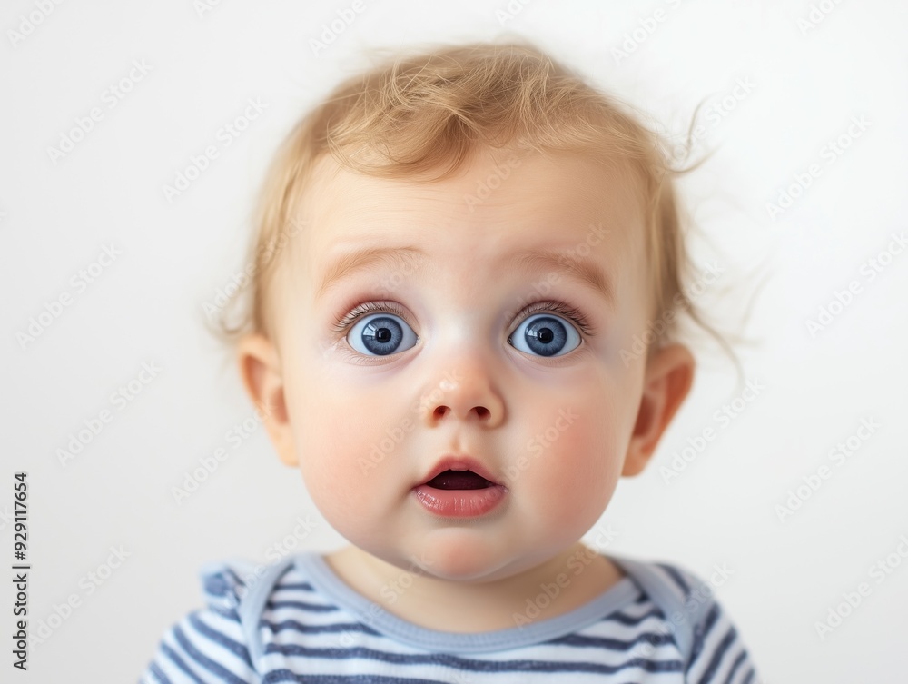 Pretty little child Baby anticipation emotion on neutral background with copyspace Pretty little child Baby anticipation emotion on neutral background with copyspace