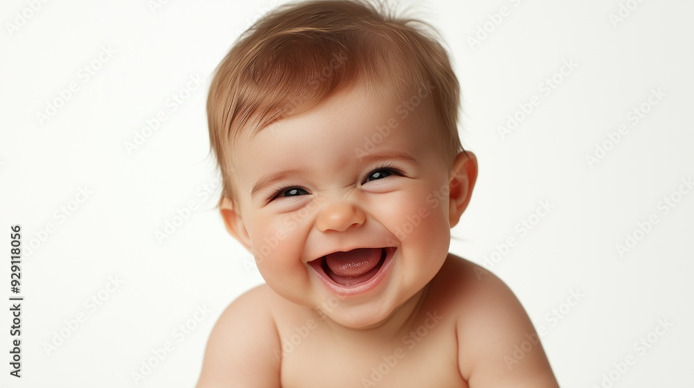Pretty laughing little child Baby emotion on neutral background with copyspace Pretty laughing little child Baby emotion on neutral background with copyspace