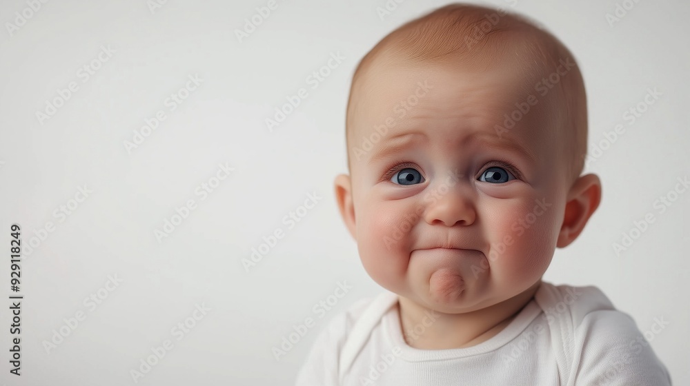Pretty little child Baby crying emotion on neutral background with copyspace Pretty little child Baby crying emotion on neutral background with copyspace