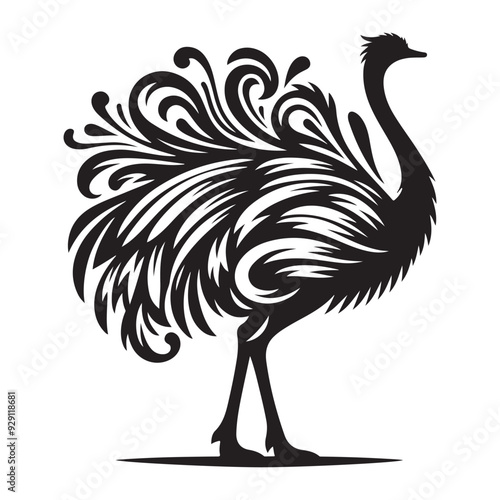 Ostrich silhouette vector illustration, Ostrich emu bird vector illustration on a white background photo