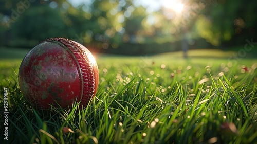 red color cricket ball on the grass