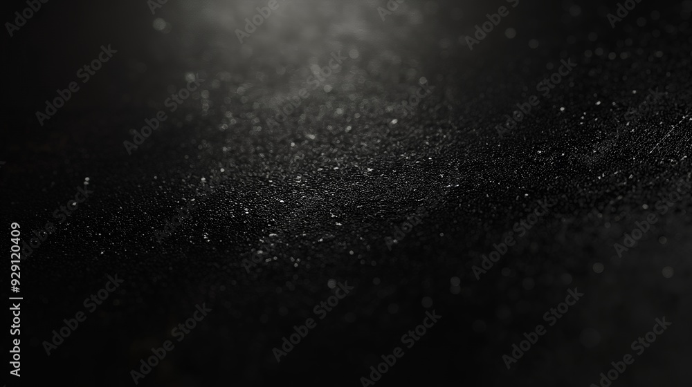 A close-up of a textured black surface with subtle light reflections and particles. A close-up of a textured black surface with subtle light reflections and particles.