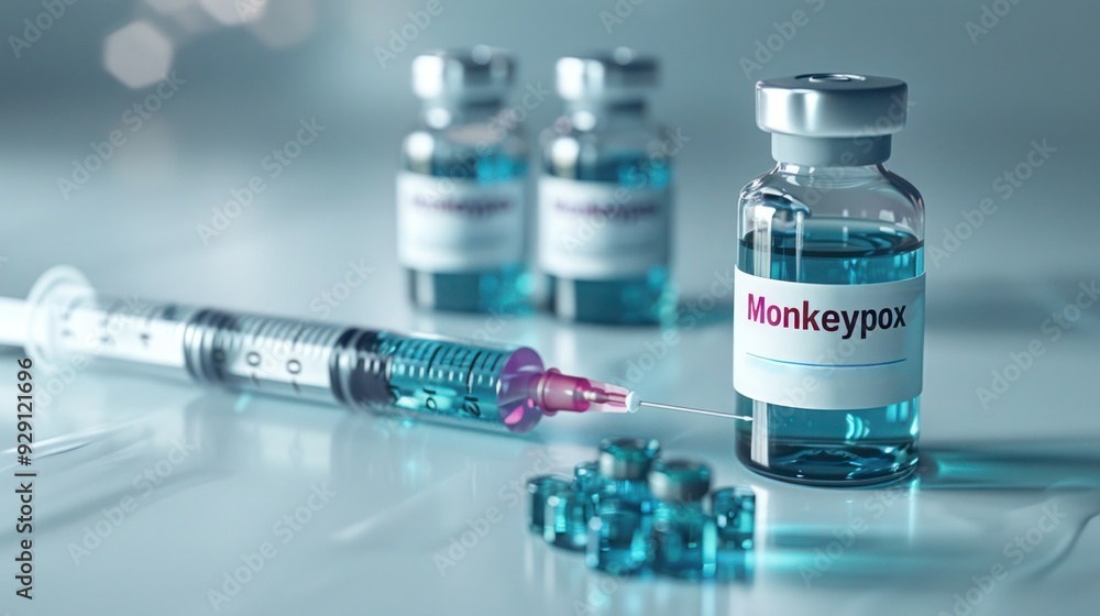 Close-up of Monkeypox ( mpox ) Vaccine Vial and Syringe on Sterile White Background.
vaccine bottle mockup with syringe Close-up of Monkeypox ( mpox ) Vaccine Vial and Syringe on Sterile White Background.
vaccine bottle mockup with syringe