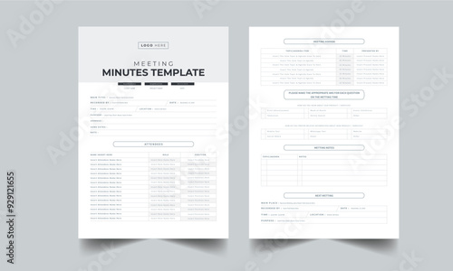 Meeting Minutes Design layout Template With 2 page concept Accents