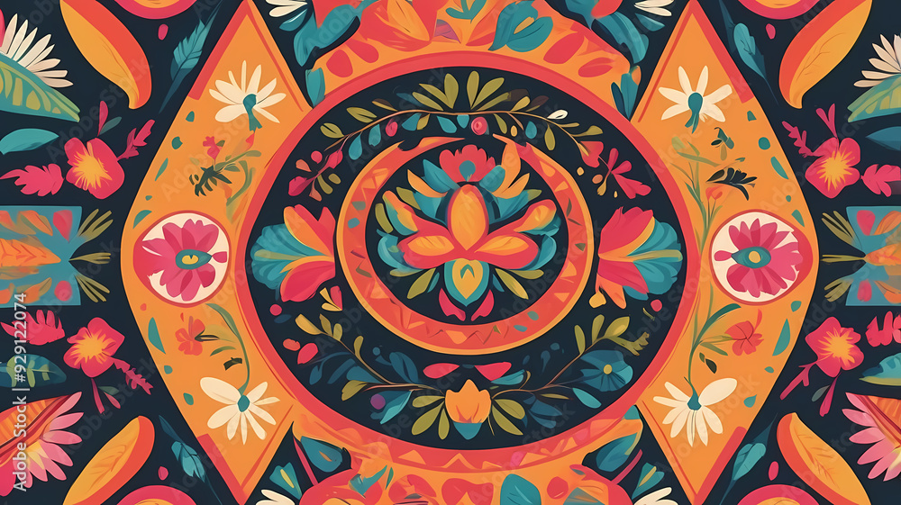 Ornate golden floral mandala pattern painting background