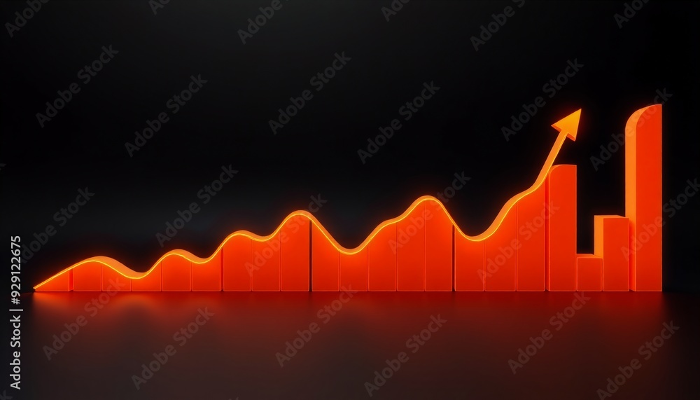 Sharp black background featuring a rising 3D line graph with glowing ...