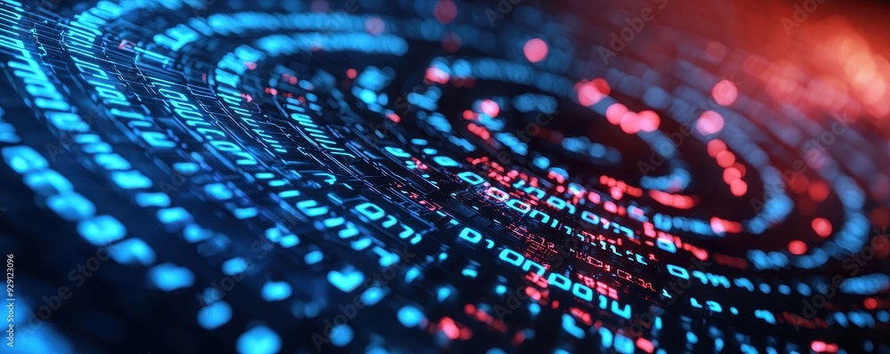 Abstract digital background with swirling data patterns in vibrant blue and red colors, perfect for technology and innovation themes. Abstract digital background with swirling data patterns in vibrant blue and red colors, perfect for technology and innovation themes.