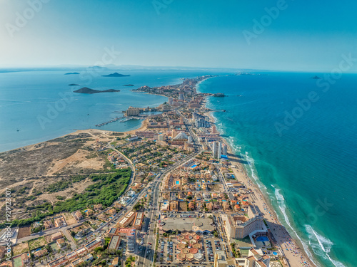Photography Aerial view of La Manga seaside spit of Mar Menor in the Region of Murcia, Spain