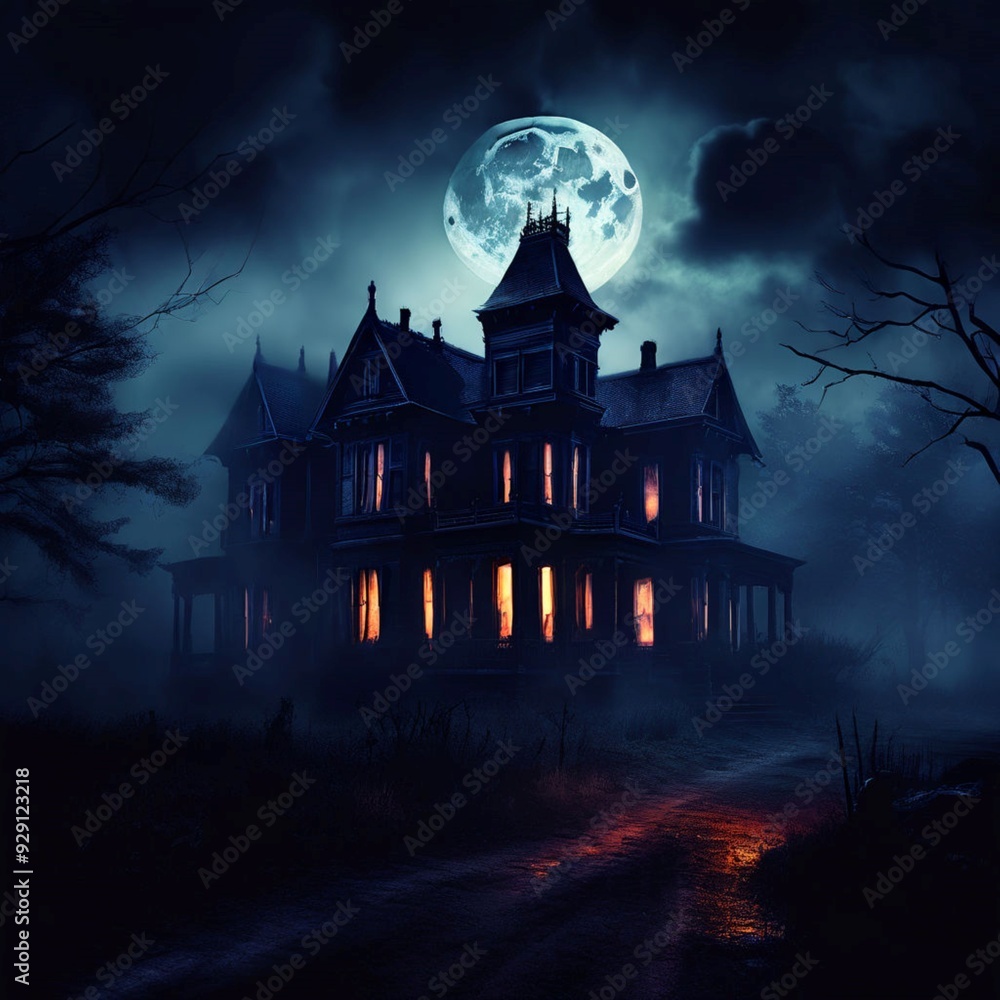 Spooky Haunted House at Night Spooky Haunted House at Night