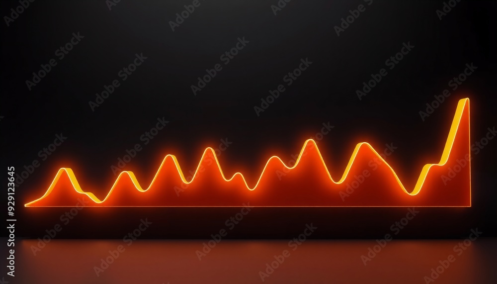 Dynamic 3D line graph with each segment rising higher set against a minimalist black background with an intense orange glow highlighting the growth exuding a contemporary and Dynamic 3D line graph with each segment rising higher set against a minimalist black background with an intense orange glow highlighting the growth exuding a contemporary and