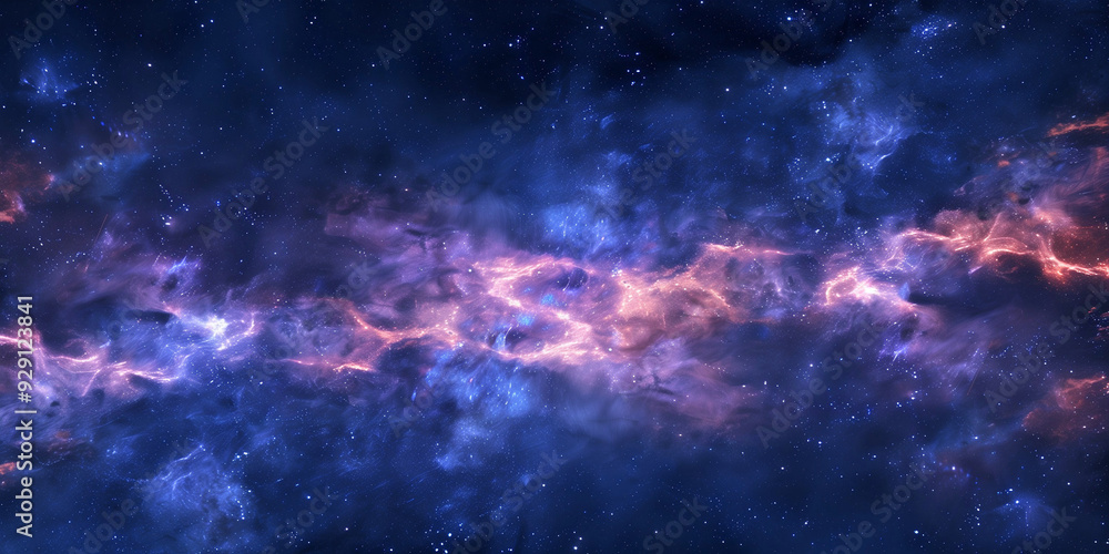 Naklejka premium Space concept background. Universe galaxy horizontal poster. Amazing cosmic wallpaper. Raster bitmap digital illustration. AI artwork.