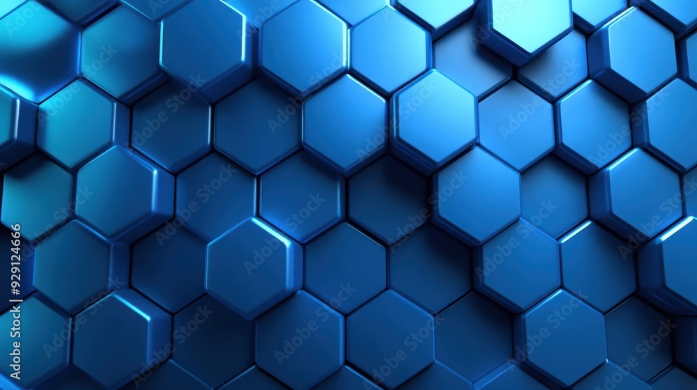 A close-up of a blue hexagonal pattern with a 3D effect. A close-up of a blue hexagonal pattern with a 3D effect.