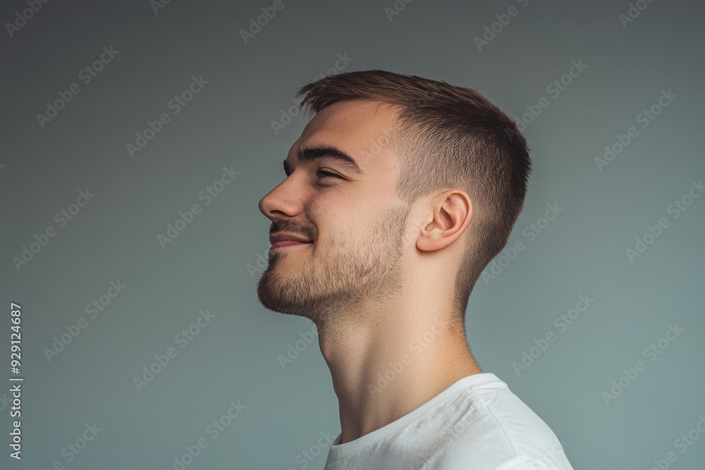 Obraz premium A close up of a man's face with his eyes closed