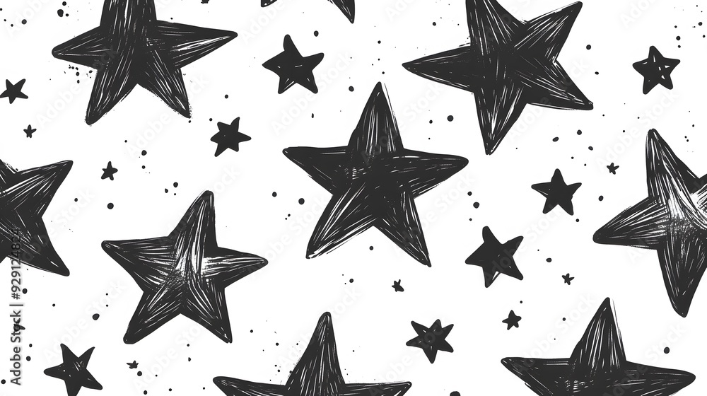 Obraz premium Black Stars on White Background, Abstract Image, Texture, Pattern, Wallpaper, Cover and Screen of Smartphone, Cell Phone, Computer, Laptop, 9:16 and 16:9 Format